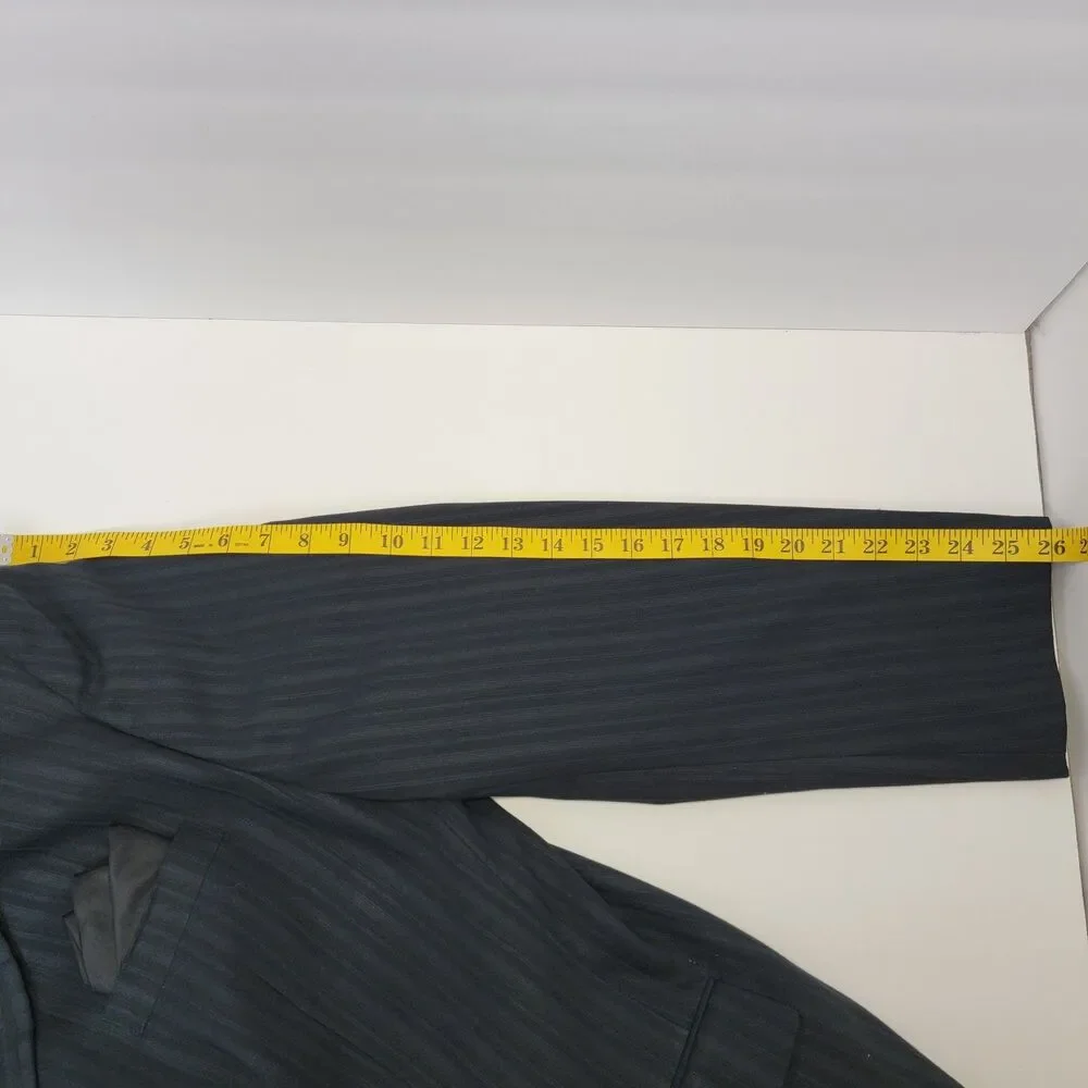 Vitaliano Super 150s Cloth Mens Black Pin Stripe 4 Button Suit Blazer 44R/37W